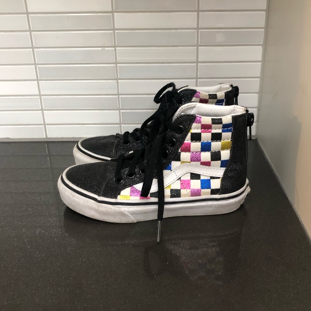 Vans sparkled / checkered high top youth sneakers